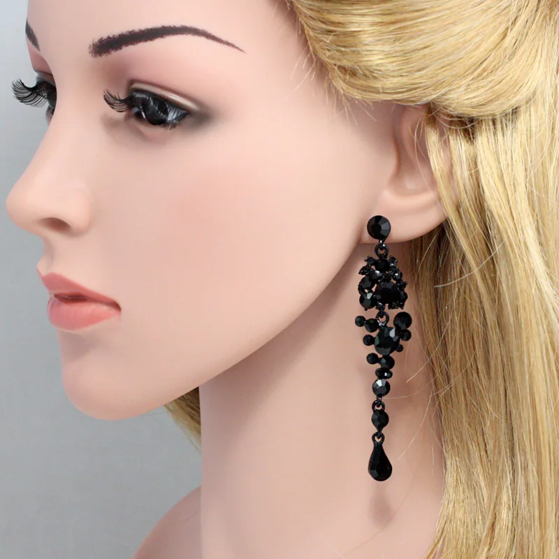 Новые готические крутые черные длинные серьги Стразы висячие с кристаллами для