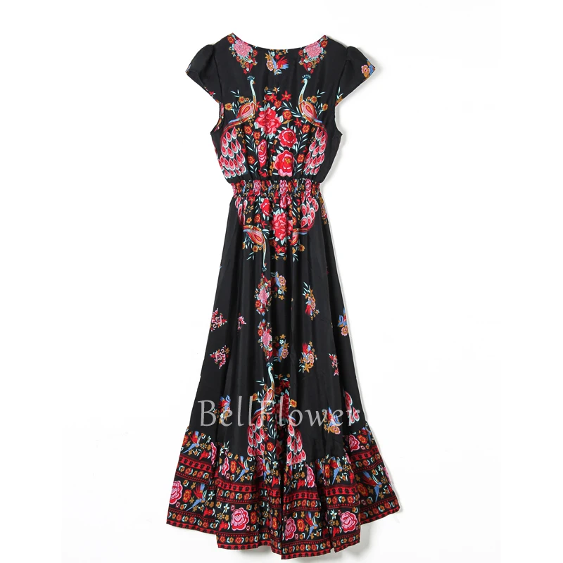 Винтаж Лето Boho платье Для женщин Etehnic Sexy печати ретро макси с бахромой пляжное в