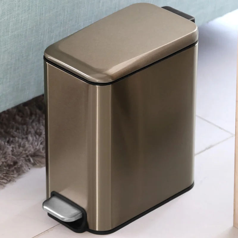 5L champagne 5L нержавеющая сталь Fingerproof ступенчатая Педаль мусорная корзина мусорное ведро Безмолвная крышка Туалет Кухня - Цвет: 5L champagne