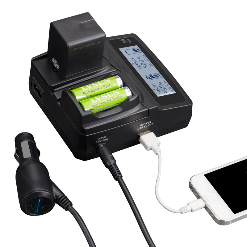

LVSUN Universal Phone+AA+Camera Car/AC DMW-BCL7E BCL7E BCL7 BCL7PP Charger Adapter For Panasonic Lumix FH10 FH50 FS50 F5 SZ3 SZ9
