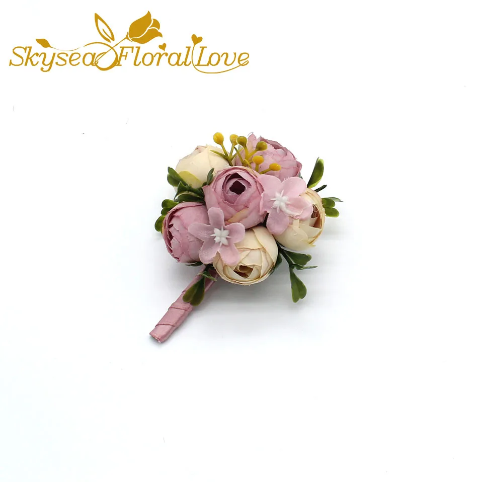 Purple 2 Boutonniere Высокое качество невесты жениха подружки невесты запястье корсаж-бутоньерка брошь реквизит для свадебной фотосъемки бутоньерки на выпускной - Цвет: Purple 2 Boutonniere