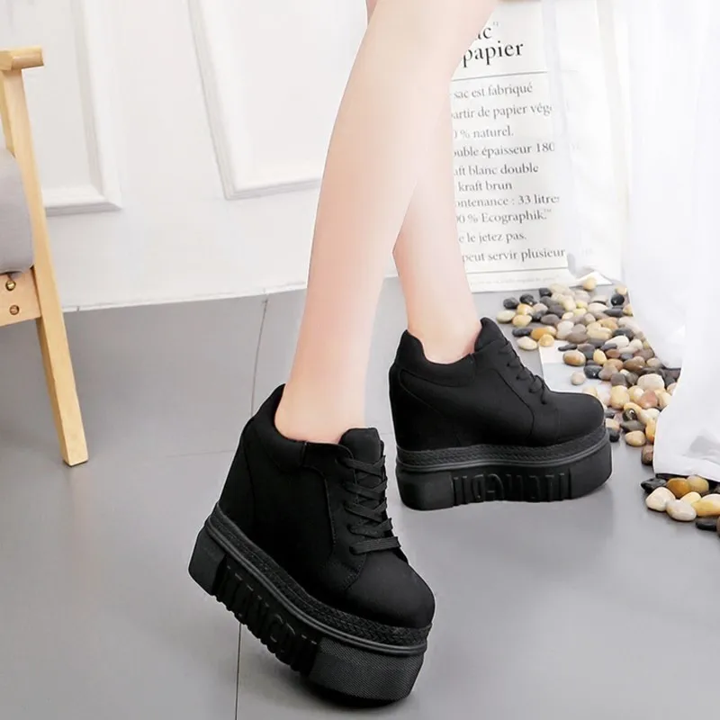 

2018 thick bottom leisure inside height women's shoes sponge cake viscose canvas women ultra high heel single shoes