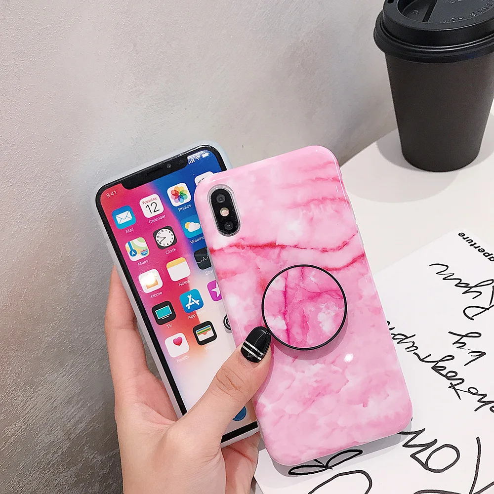 Пудра синий мрамор с подставкой Чехол для телефона IPhone XR XS Max X 8 7 Plus 6 S Горячая
