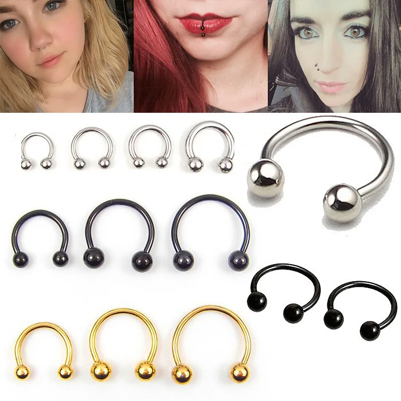 

MODRSA 2pcs/lot Hip Hop C Shape Nose Ring Stainless Steel Bead Ring Lip Ear Septum Piercing Unisex Body Jewelry Piercing Nariz