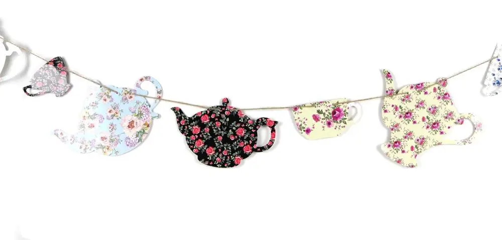 tea pot banner-2m Чайные вечерние реквизиты для фотосессии, украшения, цветочный принт, чайный горшок, чайная чашка Алиса в стране чудес, декор для Дня матери, дня рождения - Цвет: tea pot banner-2m