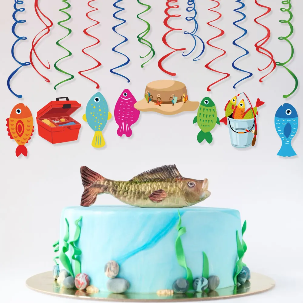 

30pcs Outdoor Fishing Relaxing Theme Hanging Spirals Fisherman Kids Birthday Party Decorations Camping Party Supplies