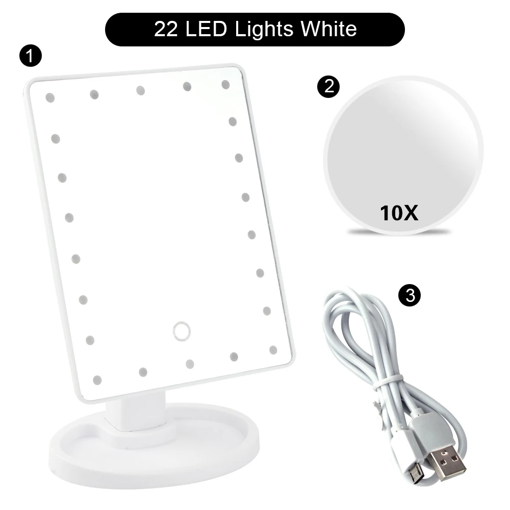 WH 22 Lights Set A Макияж 22 светодиодный косметическое зеркало с подсветкой 1X2X3X10X увеличительное стекло Портативный сенсорный экран макияж зеркало гибкое компактное Mirr - Цвет: WH 22 Lights Set A
