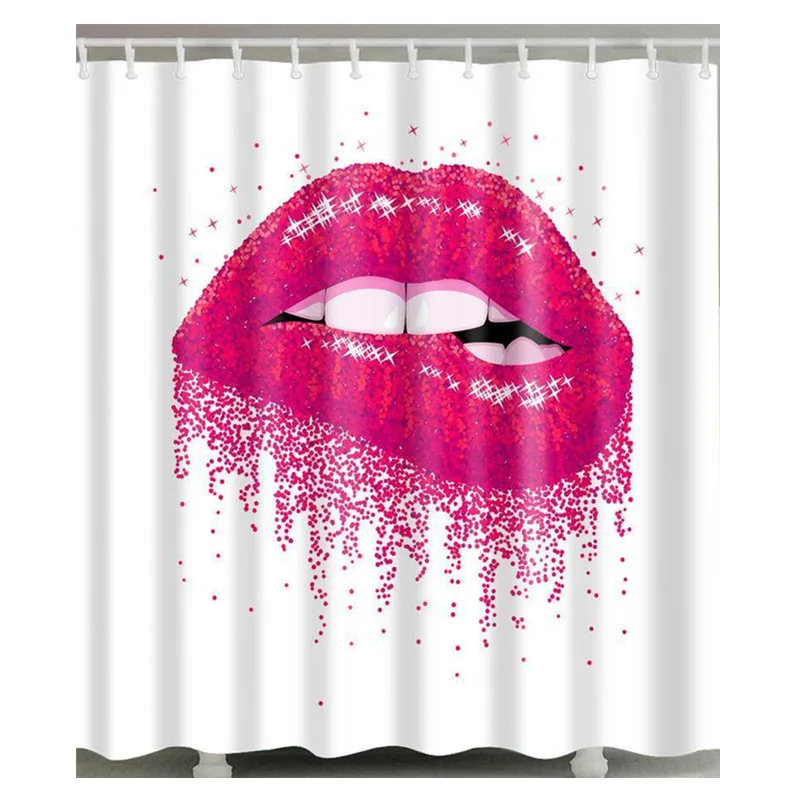 

Stylish Glitter Pink Lip Shower Curtain Bathroom Curtains Set for Lady Bathtub Decor Modern Kiss Lipstick Beauty Bathroom Decor