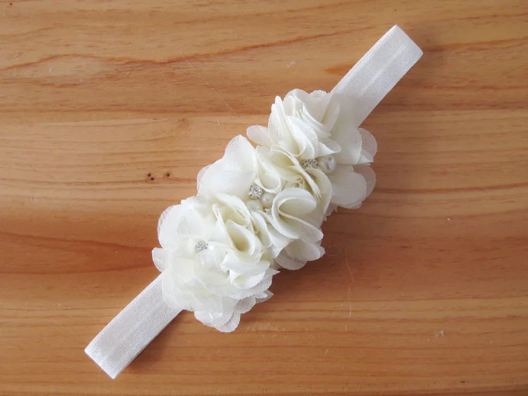 

2017 newborn Cute Hair Accessories Chiffon Flowers with pearl rhinestone Elestic children headbands Hariband 30pcs/lot