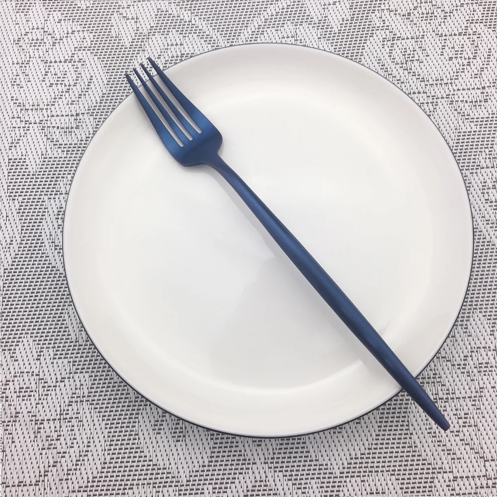 Dinner Fork Элегантный синий набор столовых приборов столовая посуда из нержавеющей стали набор вилок для ужина ножи кофе Десерт совки чайная ложка набор серебряных изделий 1 шт - Цвет: Dinner Fork