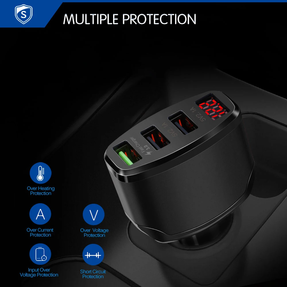 Зарядное устройство Powstro автомобильное с 3 USB портами А + 0 А|charging adapter|3 port usb3 |