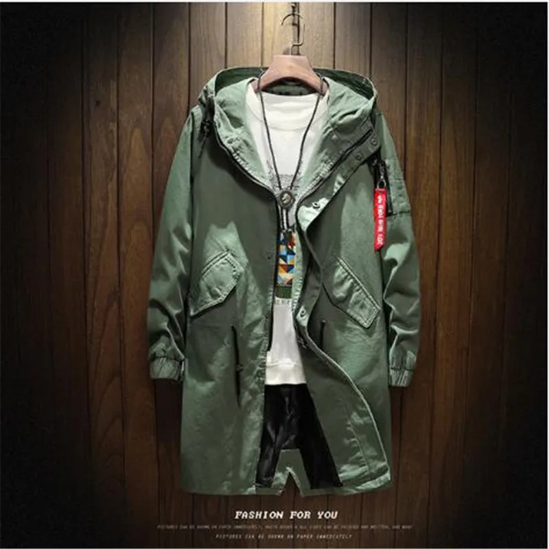

2018 Autumn man jacket male coat oversize hooded trench young man high quality 100% cotton clothing man brand long windbreaker
