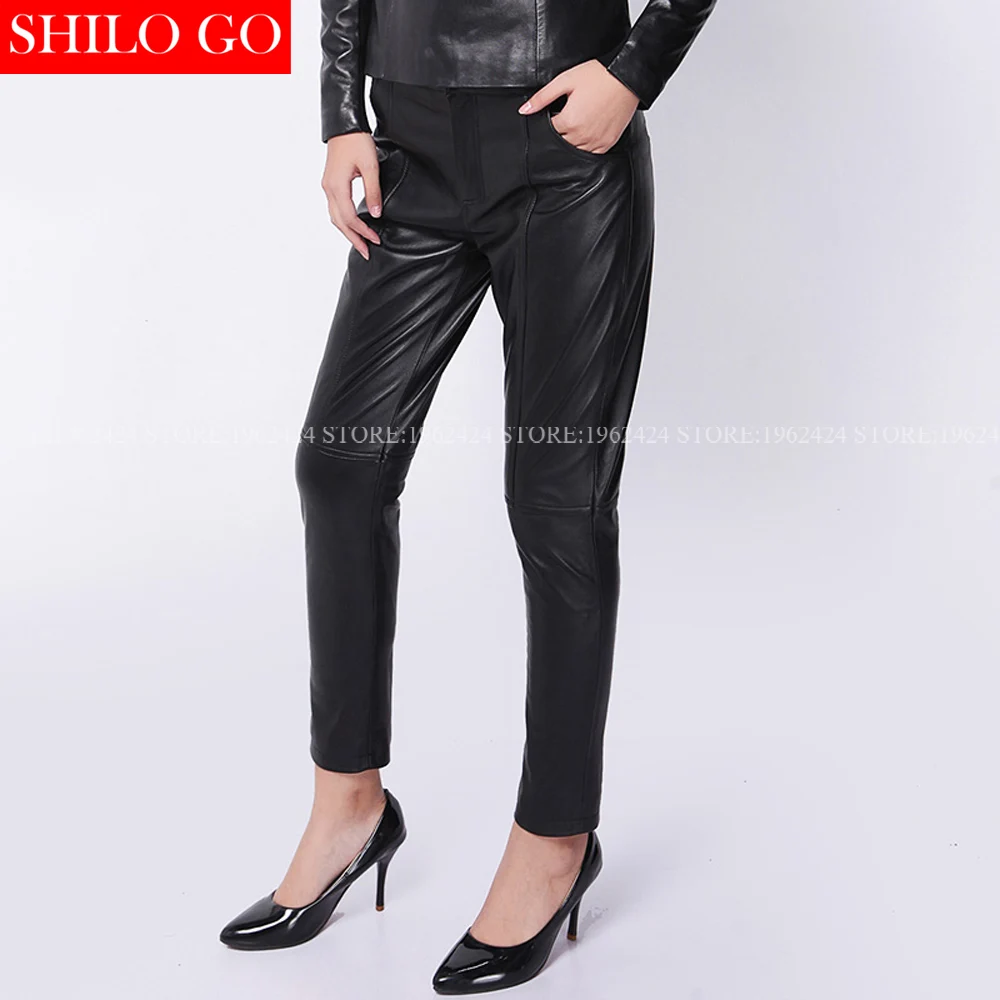 Большие размеры модные зимние женские облегающие брюки из овчины с высокой