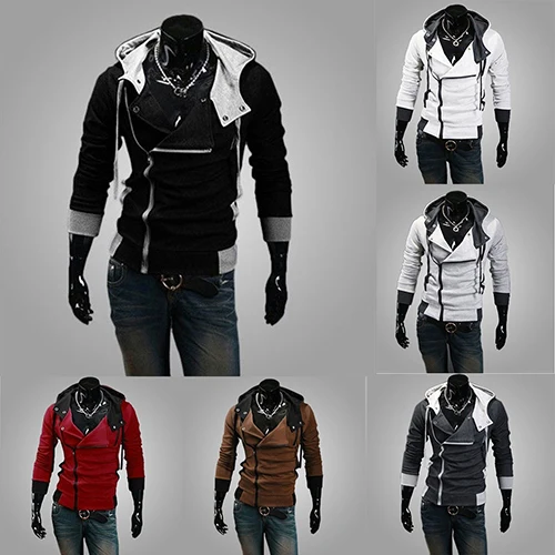 

Men Fashion Side Zip Design Hooded Sweatshirt Long Sleeve Slim Fit Hoodie Coat