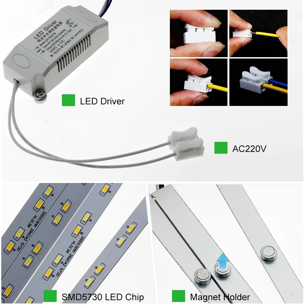 Lámpara de techo con luces LED, barra de luces con controlador y soporte magnético, 5730 LED, AC220V, alto brillo, 24W /30W /32W