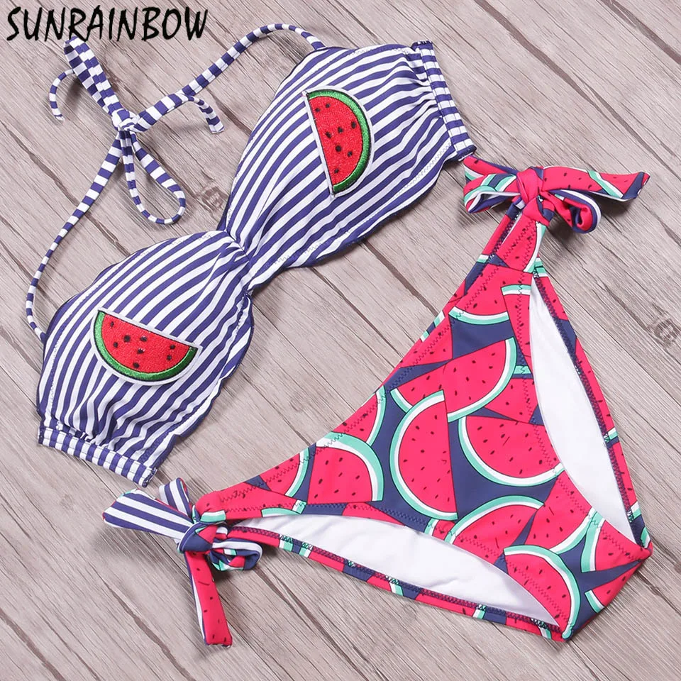 SUNRAINBOW Новинка 2019 года пикантные трусики бикини для женщин купальник Push Up вышивка