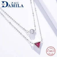 fashion double chain 925 sterling silver pendant necklace for women cubic zirconia pendants with s925 silver necklace jewelry