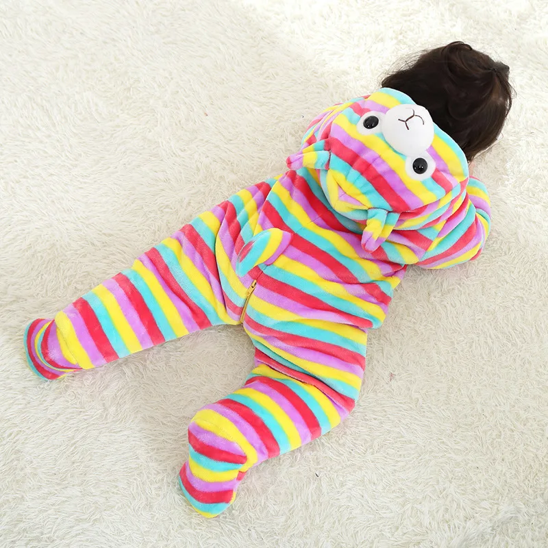

Flannel Winter Rainbow Color Baby Boys Girls Rompers Kids Clothing New Born Toddler Cotton Padded Children's Puffers Clothes