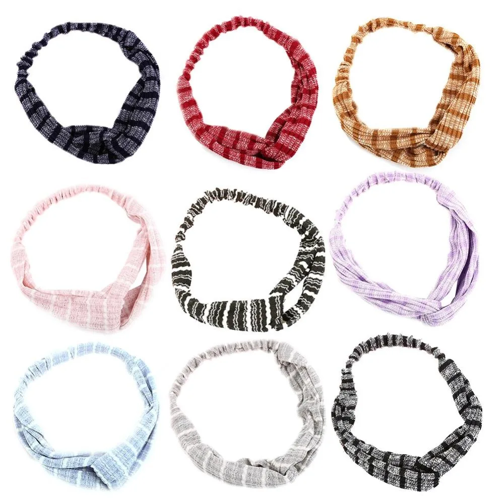 41 Types Plaid Knot Dot Headband Turban Elastic Hairband Head Wrap Hair Accessories for Women Girls Striped Headwear |