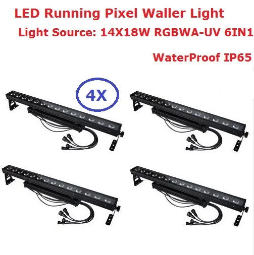 

4 шт. внутренний/наружный светильник Светодиодный прожектор 14X18W RGBWA-UV 6IN1 светодиодный настенный светильник вечерние НКА свадьба праздник ук...