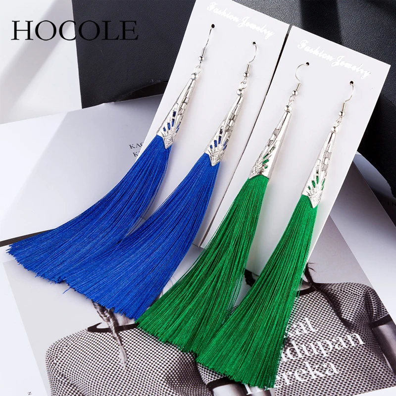 

2018 Bohemian Geometric Alloy Charm Tassel Earring Red Blue 9 Colors Fringed Long Drop Brincos For Women Wedding Bridal Jewelry