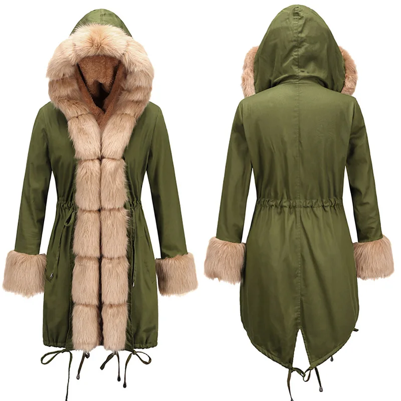 

U-SWEAR Winter Jacket Women Fashion Hooded Coat Faux Fur Collar Cotton Fleece Warm Coats Parkas Hoodies Plus Size Long Coat
