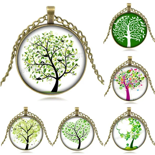 

Tree Glass Cabochon round Pendant Necklace Best Gift DIY