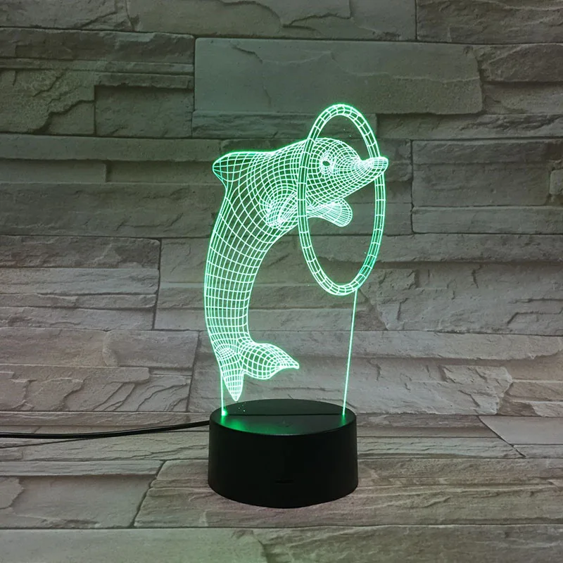 Животные Дельфин 3D лампа RGB LED USB настроение детский ночной Светильник