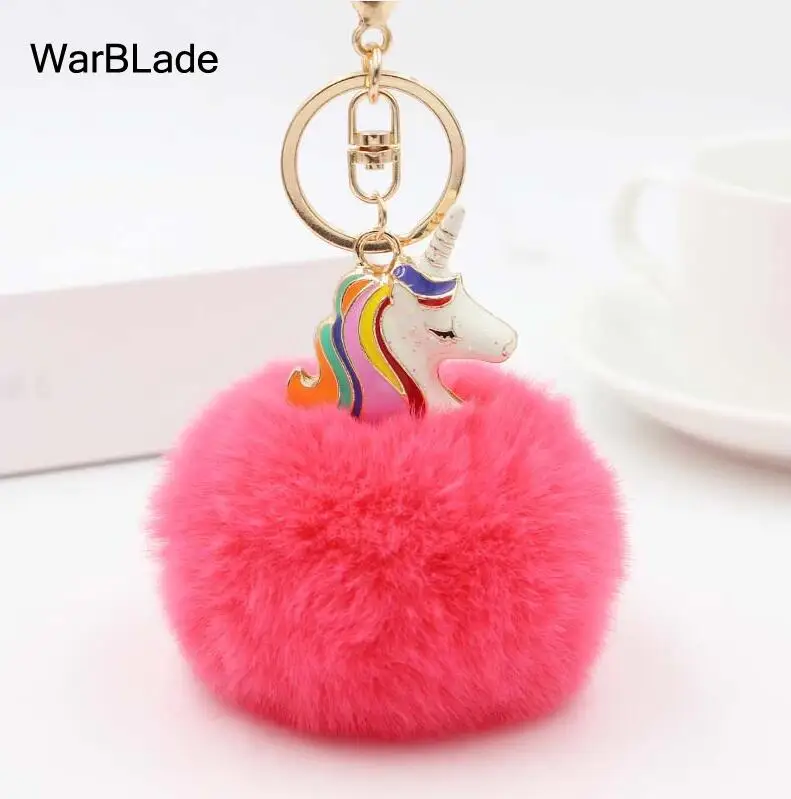 watermelon red WarBLade, помпон, единорог, брелок для женщин, автомобильная сумка, брелок для ключей, искусственный пушистый мех кролика, брелок для ключей, Porte Clef, рождественский подарок - Цвет: watermelon red
