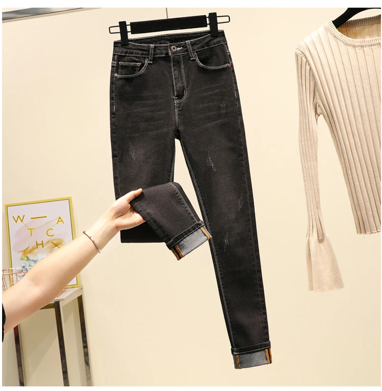scratched Slim Jeans For Women elastic jeans plus size Skinny Jeans Woman Blue Denim Pencil Pants stretch denim women
