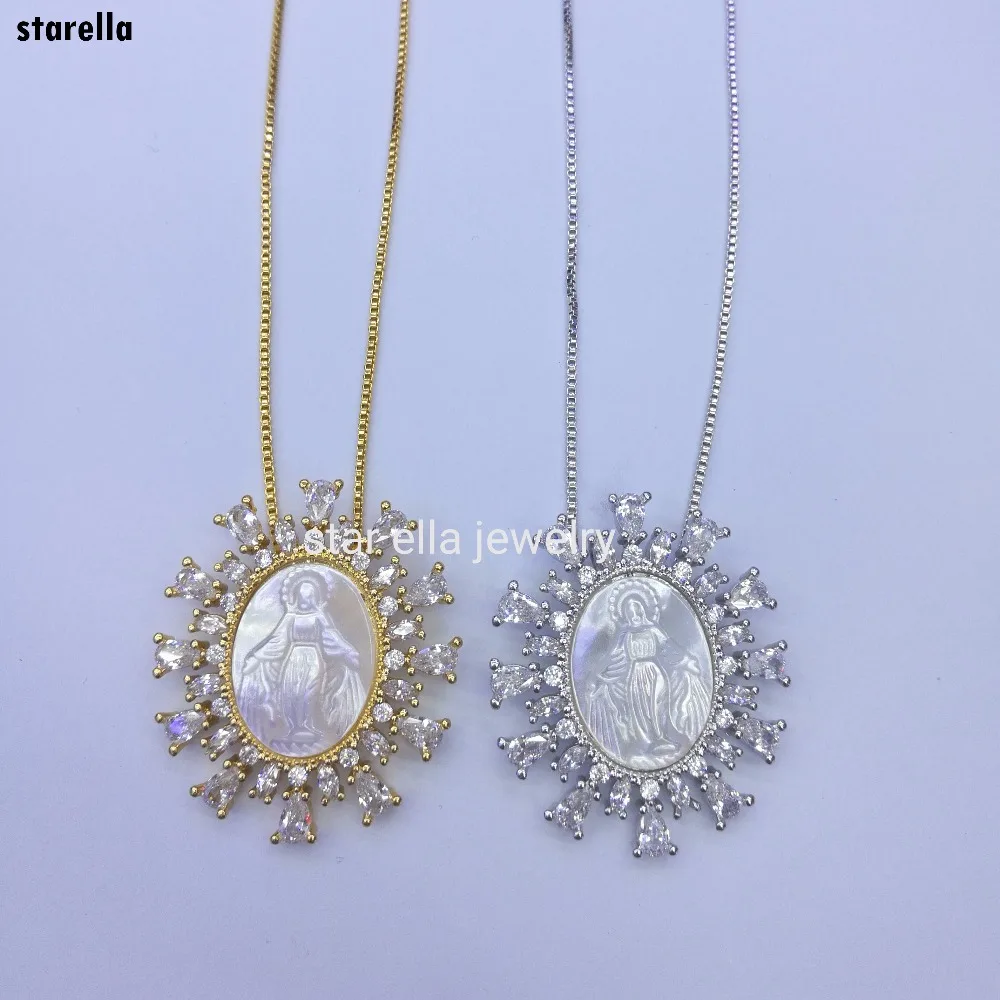 5 шт./лот ожерелье Mary Micro Pave Clear CZ перламутровое Девы Марии ювелирные изделия