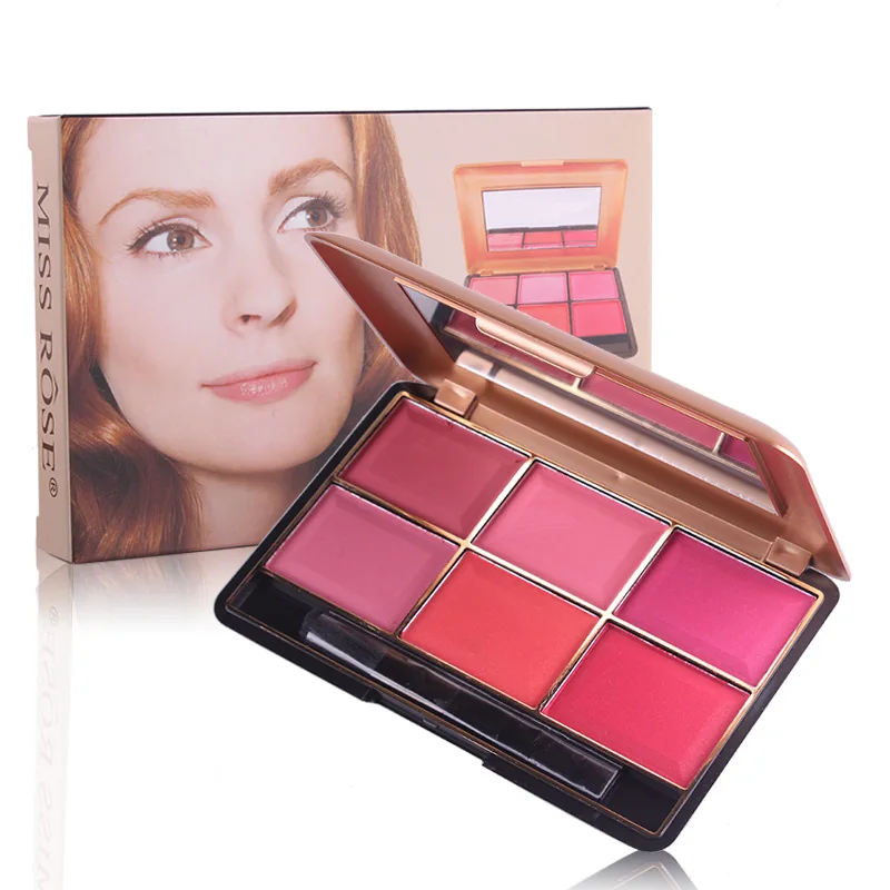 MISS ROSE Professional 6 цветов матовые румяна палитра для лица щек натуральные Румяна Косметическая Палетка для контуринга с румянами пудра