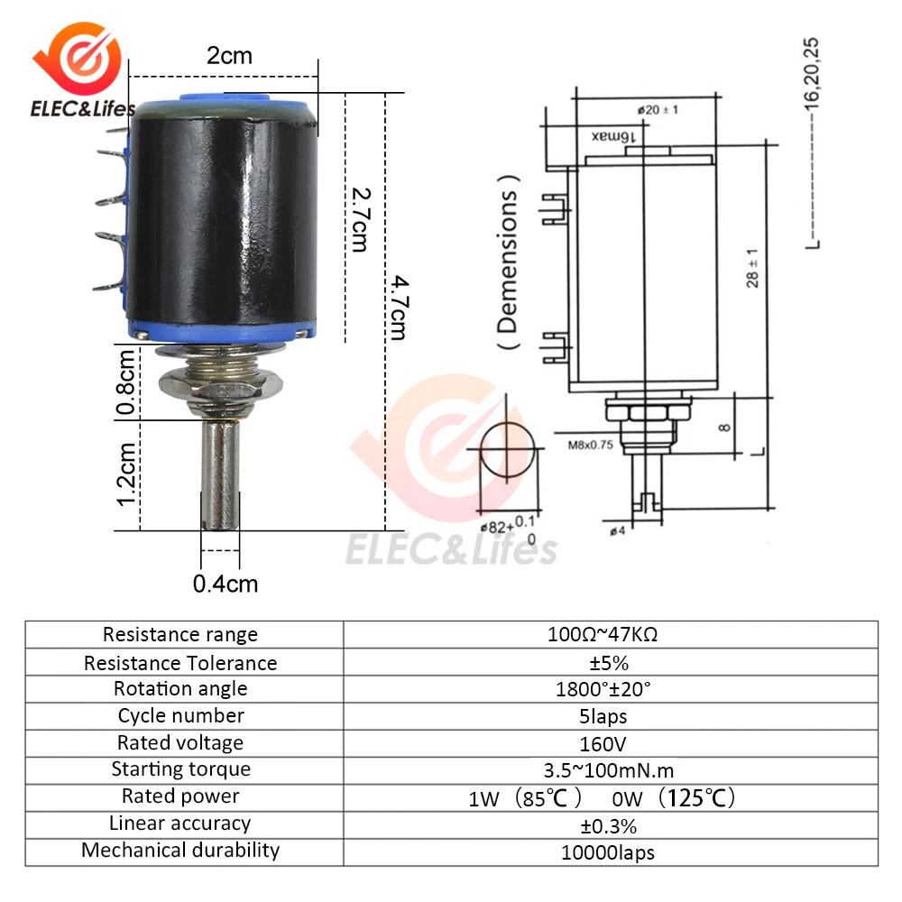 WXD3-12-1W многооборотный проволочный потенциометр 1 Вт WXD3-12 100 220 470 1K 3,3 K 4,7 K 10K 22K 33 К 47 к ohm±5% регулируемый потенциометр