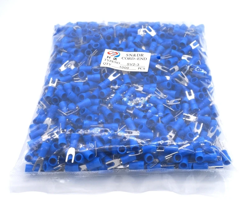 

1000Pcs SV2-3 Pre Insulated Cold pressed Terminals Furcate Y/U shape wire terminals Brass for