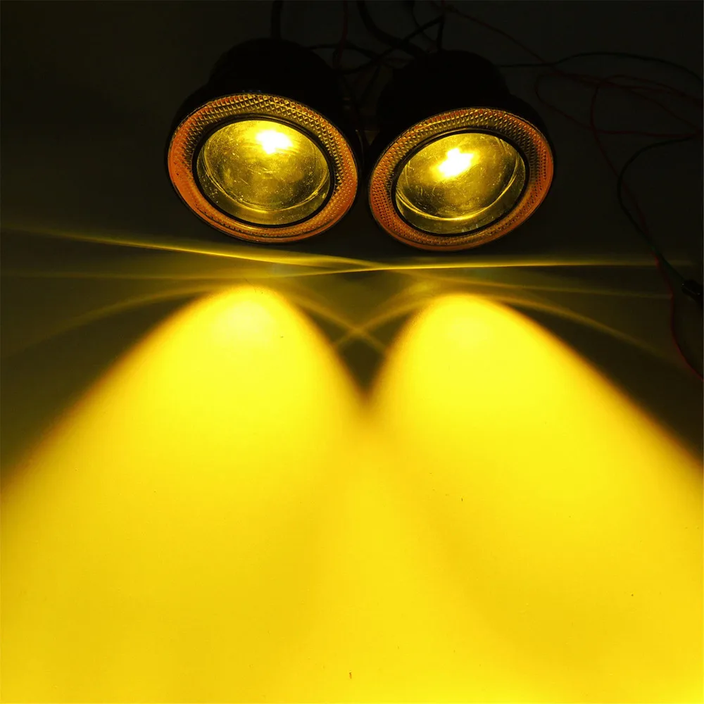 

2X 3.5"inch 89mm / 3" inch 76mm 3200Lm Yellow LED Projector Fog Light High Power w/ COB Amber Angel Eyes Halo Ring Car Auto 12V