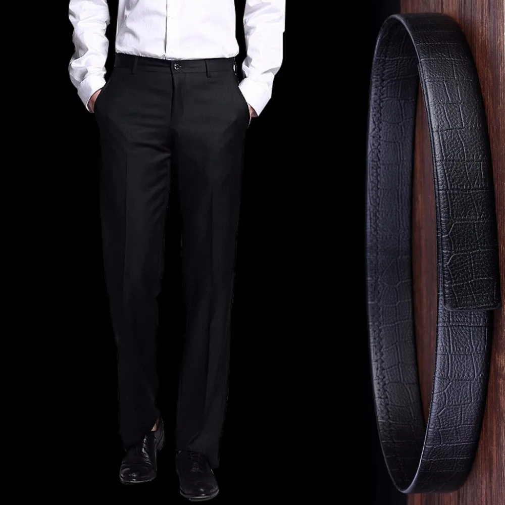 Mens Bamboo Pattern Leather Belt Men Without Buckle Black Faux Waist Belts No Automatic Strap Waistband | Аксессуары для одежды