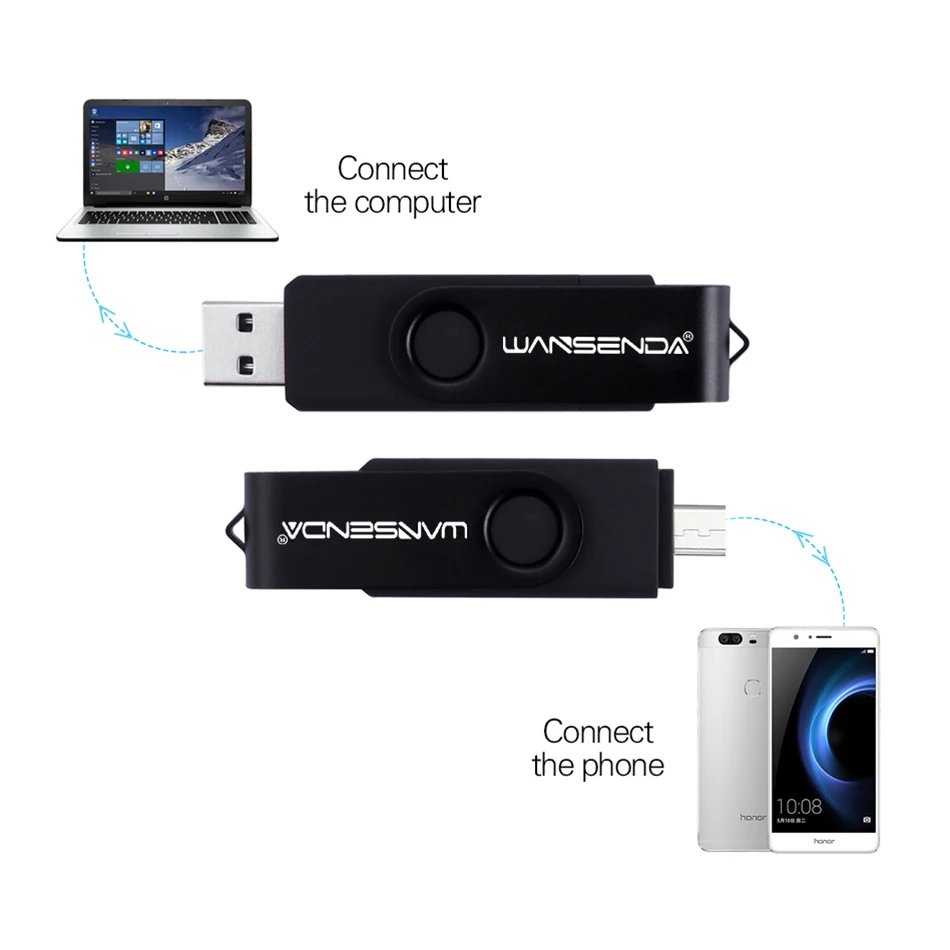 USB флеш-накопитель Wansenda USB2.0 OTG 4 ГБ 8 16 32 64 128 для смартфонов планшетных ПК флешек