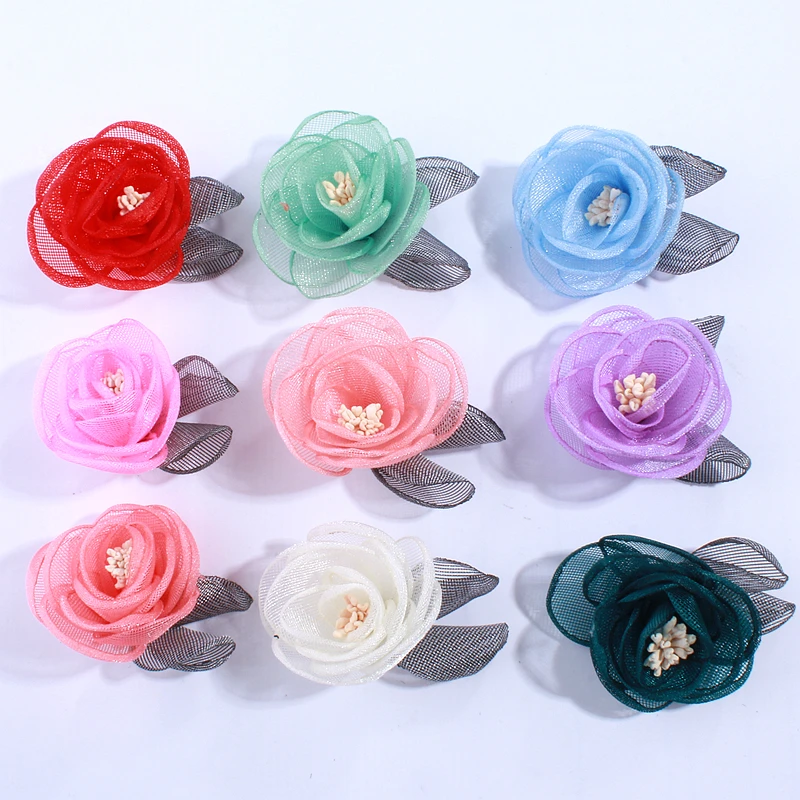 Цветы Сатиновые с тычинками для новорожденных 60 шт. 5 см | Аксессуары одежды