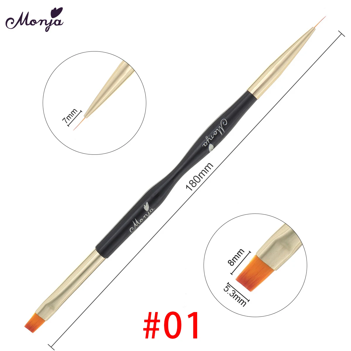SKU003319-gold1 Monja, двойная кисть для дизайна ногтей, акриловая, УФ-гель, жидкая пудра, гравировка, расширение, строитель с подкладкой, ручка для рисования, инструмент для маникюра - Цвет: SKU003319-gold1