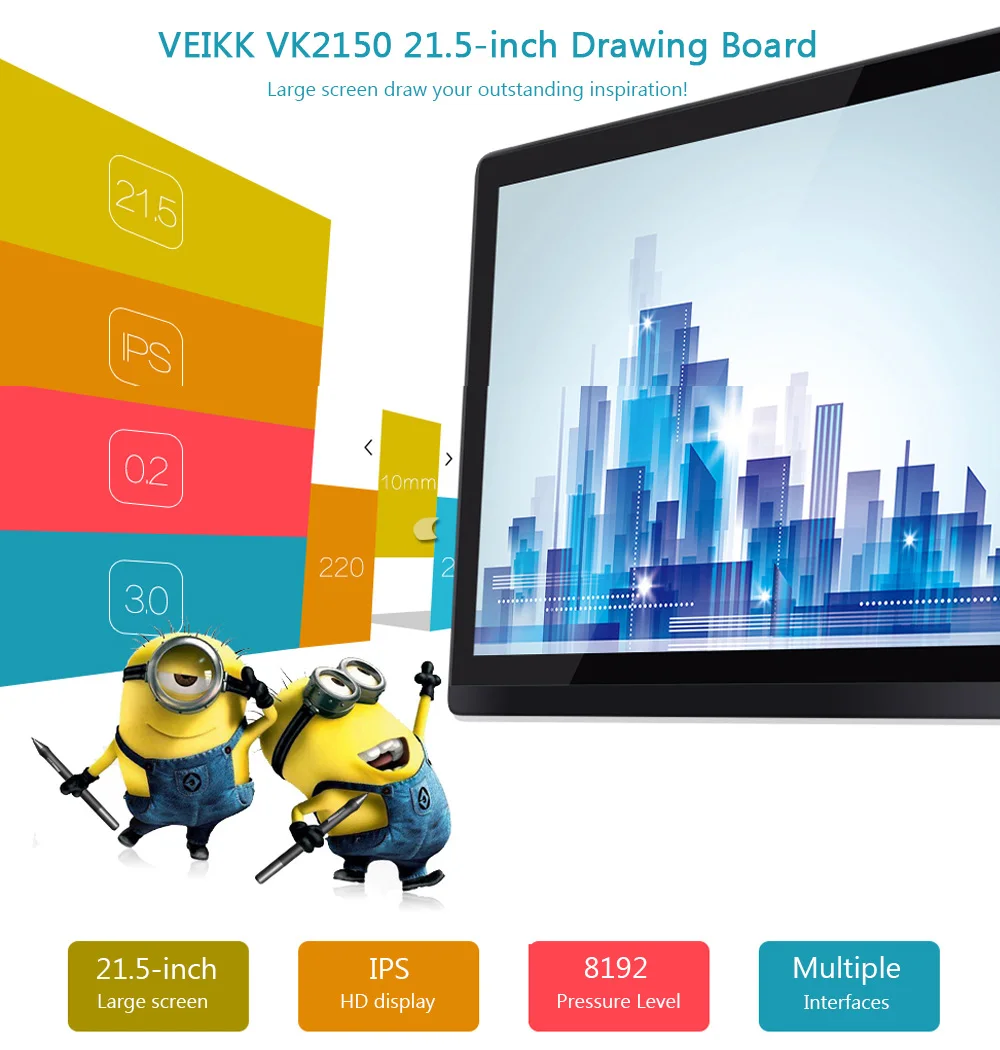 VEIKK VK2150 21,5 Дюймов графический планшет графический монитор цифровой планшет Full HD сенсорная ручка планшет монитор с 8192 уровнями