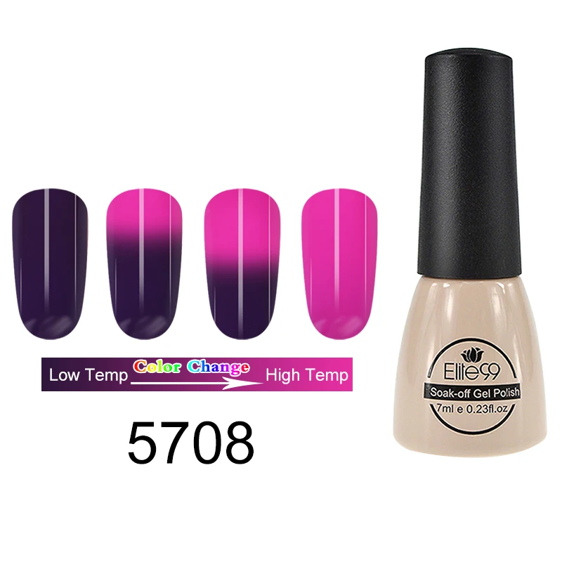 5708-7ml Elite99 термальный гель для ногтей, меняющий цвет, голографический лак для ногтей, блеск для горячей холодной температуры, отмачиваемый УФ-Гель-лак для ногтей - Цвет: 5708-7ml