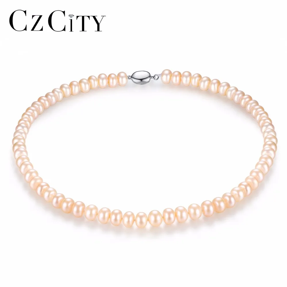 

CZCITY Pearl Jewelry Fine Freshwater Pearl Necklace Natural Pearl Necklace 8-9mm White,Pink,Multicolor Stone Choker For Women