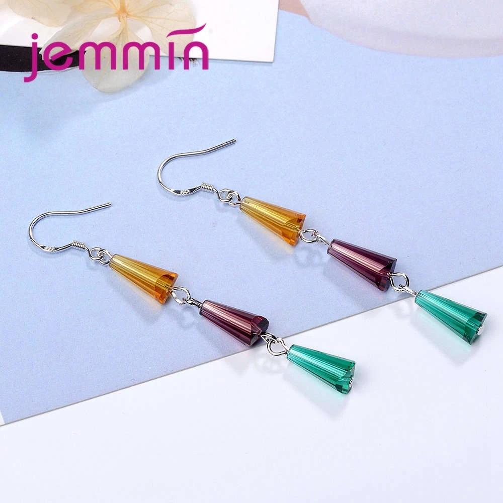 JEMMI NNew Fashion Long Multi Layer Color Delicate Ladies Bright Clear 925 Sterling Silver Detachable Flexible Earrings Big Sale | Украшения