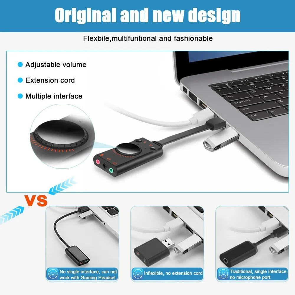 KOTION каждый USB 2 0 Звуковая карта 3D Виртуальный 7 1 канальный адаптер аудио кабель