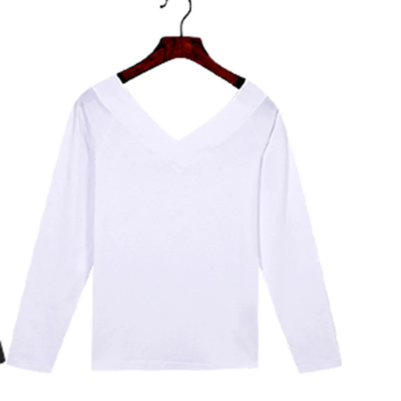 Женская хлопковая Футболка с V образным вырезом большие размеры|t-shirt for women|long sleeve