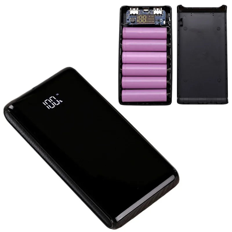 LEORY светодиодный 5 В DIY внешний аккумулятор с двойным USB 6x18650, чехол для аккумулятора, зарядное устройство, внешний аккумулятор