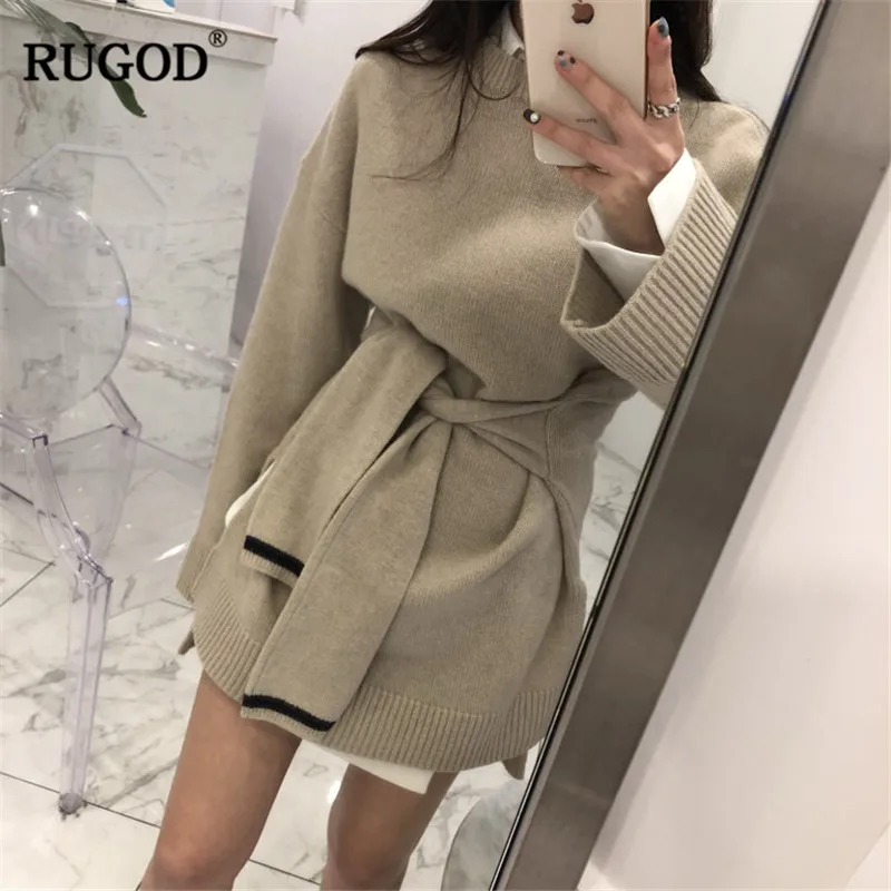 RUGOD 2020 новый модный вязаный свитер однотонный Повседневный o-nekc женские длинные