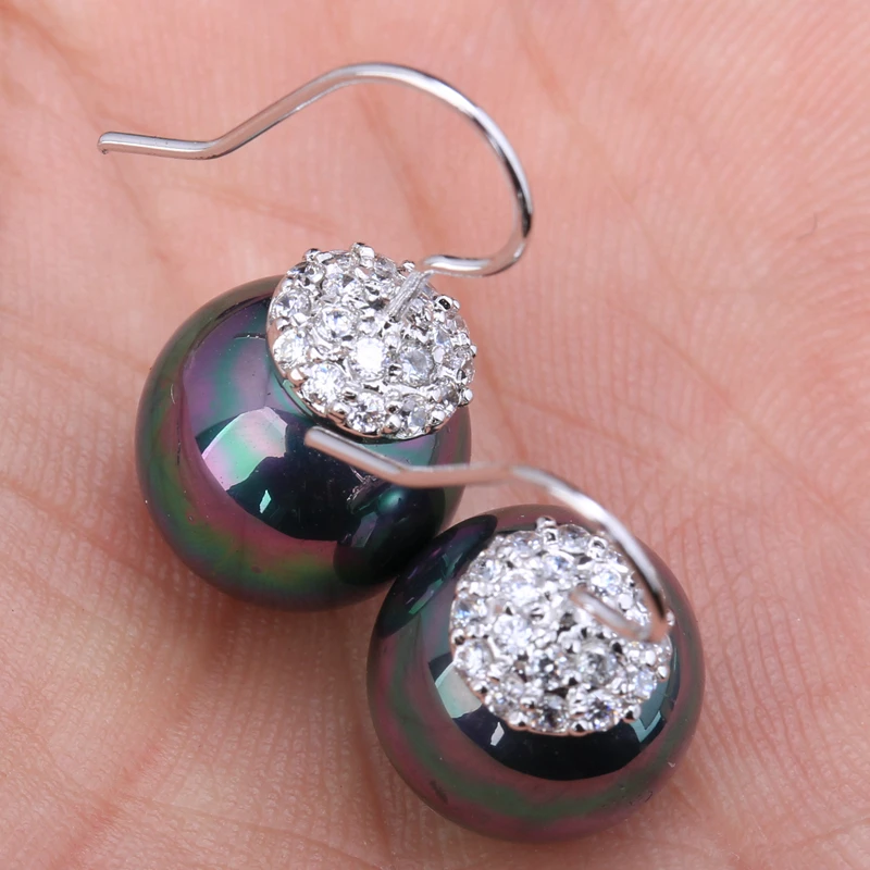 Mystic Rainbow Gems Black Pearl Cubic zirconia 925 Sterling Silver Dangle Earrings Fashion Jewelry S5463|sterling silver dangle earrings|dangle