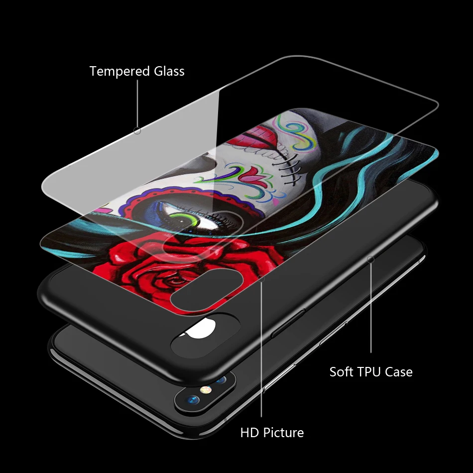 Lavaza мексиканский череп Девушка закаленное стекло ТПУ чехол для iPhone XS Max XR X 8 7 6 6S Plus