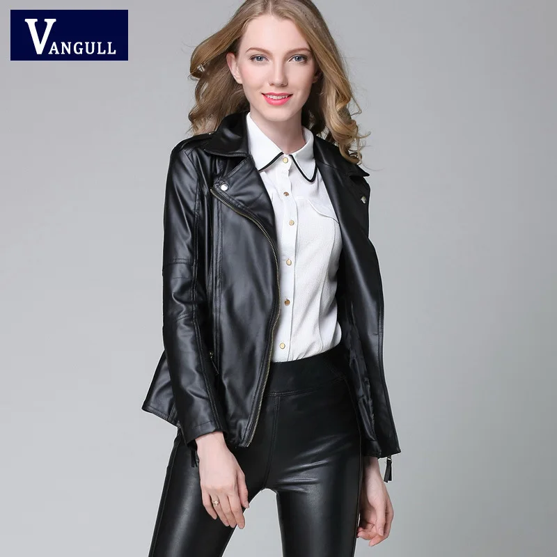 S-4XL Для женщин Искусственная кожа куртка мода Slim Turn Воротник из искусственной кожи Мото-куртки Женский Для Демисезонный